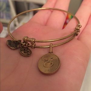 gold bangle bracelet with E initial charm!